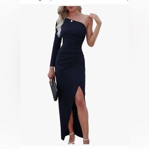Chic One-Shoulder Navy Dress